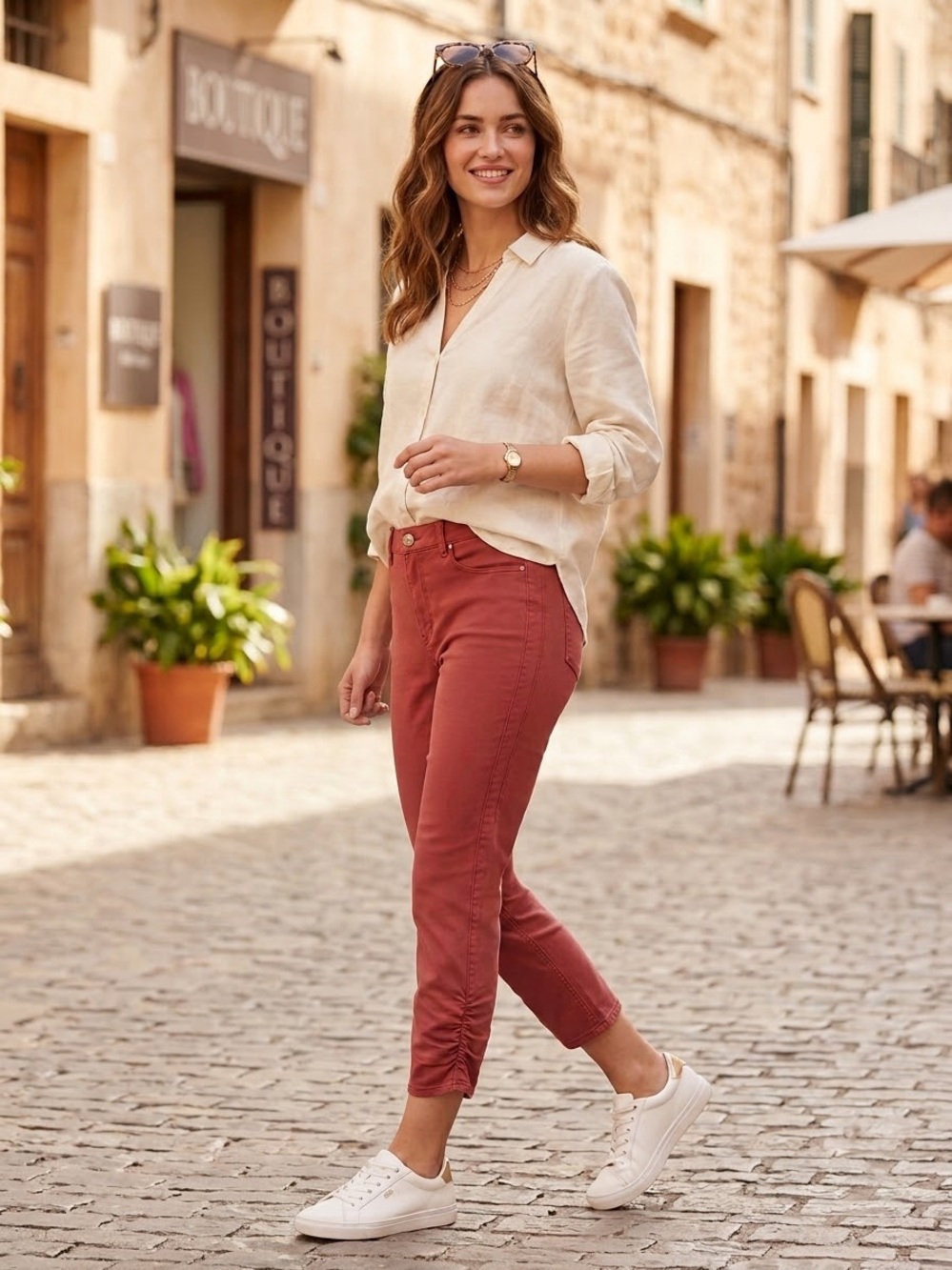 White House Black Market Women's Cropped Ankle Jeans in Rust